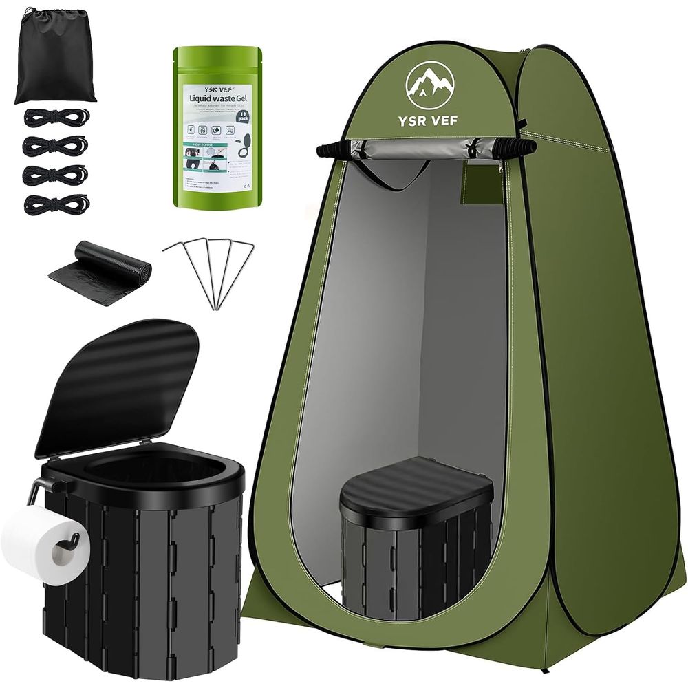 Outdoor Camping Toilet - ポータブルトイレキット、ポップアップ式プライバシーテントとうんちジェルトイレバッグ付きキャンプ用トイレ、洗えるポータブル屋外シャワー更衣室