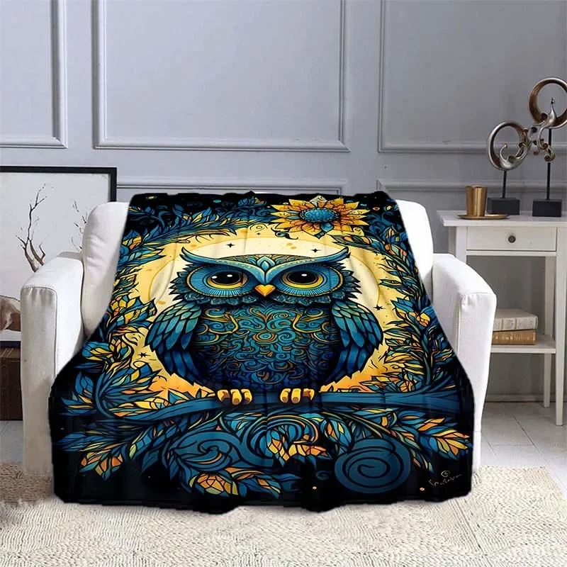 Outdoor Camping Heated Blanket - 子供と大人のための柔らかいフクロウ柄の毛布,漫画の暖かい毛布,屋外旅行とキャンプのシート,ソファとベッド,10サイズ