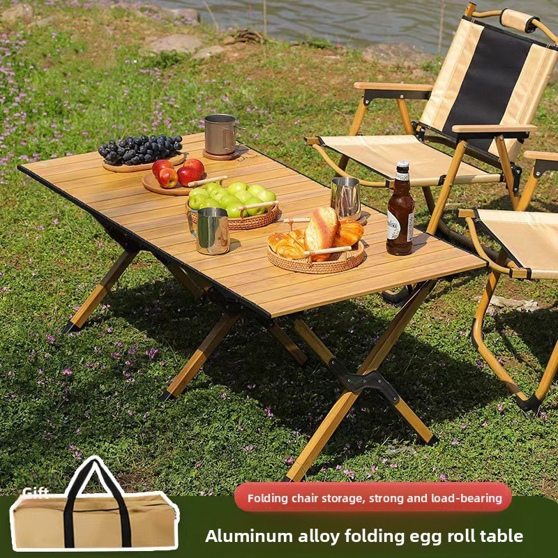 Outdoor Camping Table With Storage - 新しいスタイリッシュなアウトドア折りたたみテーブル、ポータブルキャンプ用アルミ合金製、収納バッグ付き、旅行や露店販売に最適な折りたたみテーブル