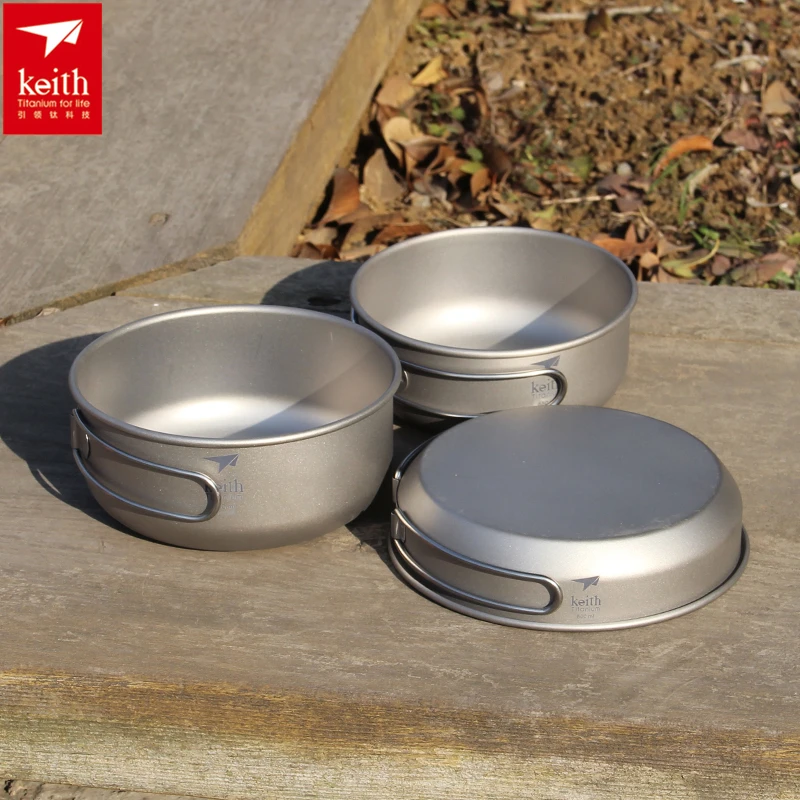 Outdoor Camping Cooking Set - キース 3 個チタン調理器具パンボウルセット折りたたみハンドルクックセット屋外旅行狩猟キャンプ調理セット Ti6053