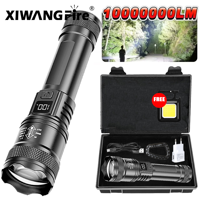 Outdoor Camping Lantern - 超高輝度 LED 懐中電灯 2000LM Type-C 充電式長距離ズーム戦術トーチ屋外緊急キャンプ釣りランタン