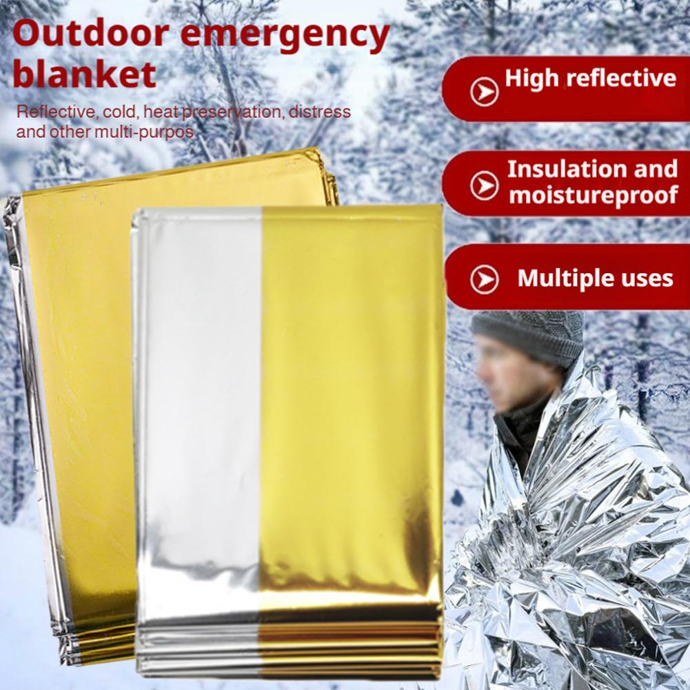 Outdoor Camping Heated Blanket - 低体温症救助用救急キャンプキット、保温用アルミ箔、救命用保温ブランケット、アウトドア用保温乾燥緊急ブランケット、サバイバルキット