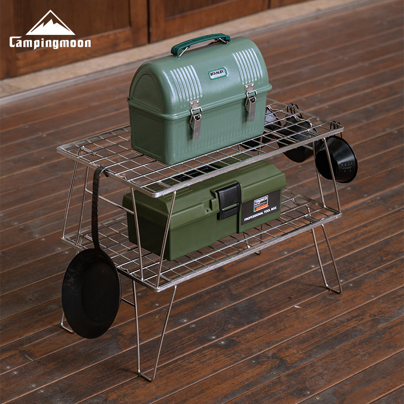 Outdoor Camping Table With Storage - CAMPINGMOON ステンレス製軽量収納テーブル、アウトドアピクニックキャンプ用軽量多機能ポータブル折りたたみテーブル