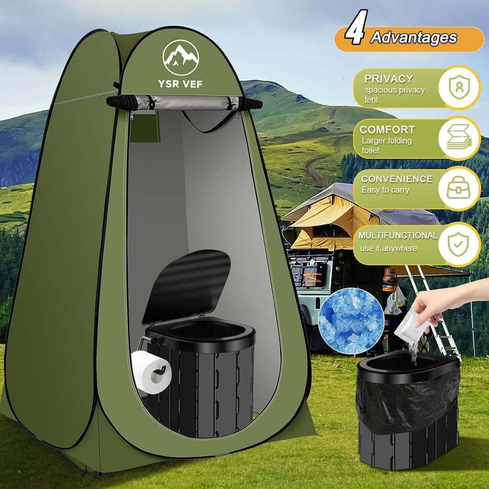 ポータブルトイレキット、ポップアップ式プライバシーテントとう - Outdoor Camping Toilet のレビューと価格