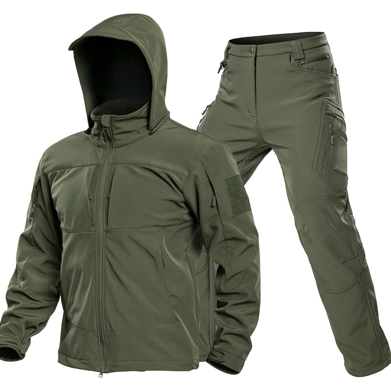 男性用アウトドアタクティカルソフトシェルスーツ フード付きフ - Outdoor Camping In Winter のレビューと価格