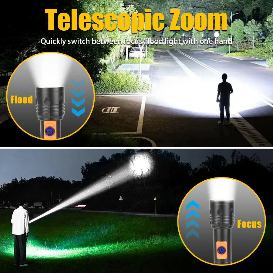 ハイパワー LED 懐中電灯 USB 充電式トーチ、伸縮ズー - Outdoor Camping Lantern のレビューと価格