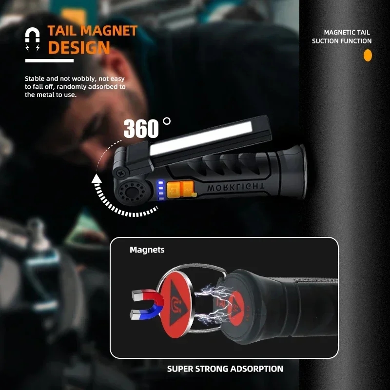 ポータブルCOB LED懐中電灯、充電式作業灯、マグネット付 - Battery Outdoor Camping のレビューと価格