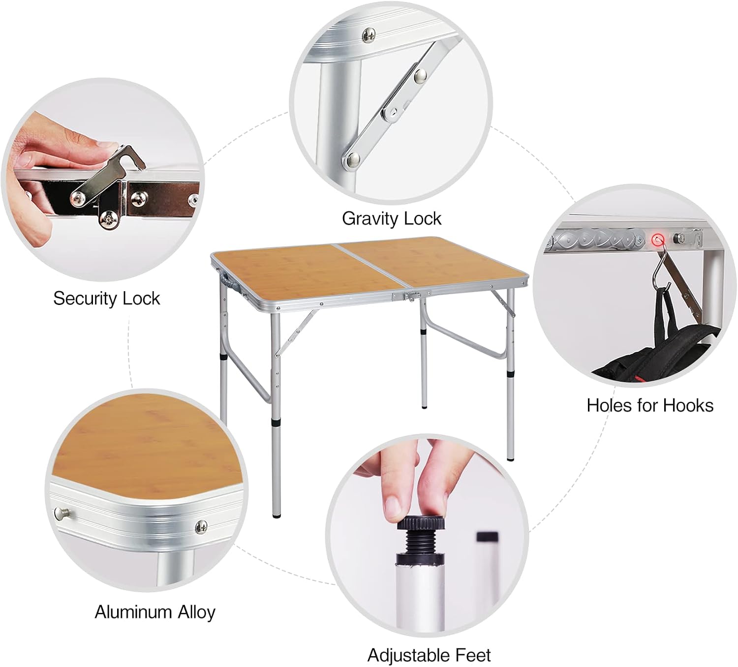 高さ調節可能 35x24インチ 折りたたみ式キャンプテーブル - Outdoor Camping Cooking Table のレビューと価格
