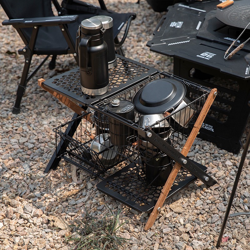 ポータブル折りたたみキャンプテーブルバスケット多層収納バスケ - Outdoor Camping Cooking Table のレビューと価格