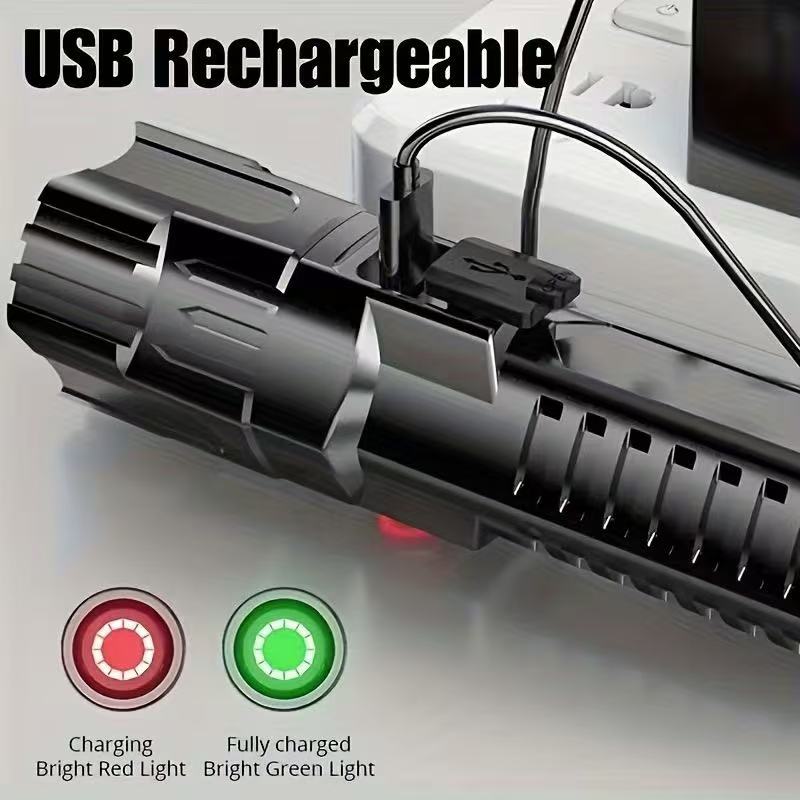 新型高出力LED懐中電灯 USB充電式トーチ ズーム機能付き - Battery Outdoor Camping のレビューと価格