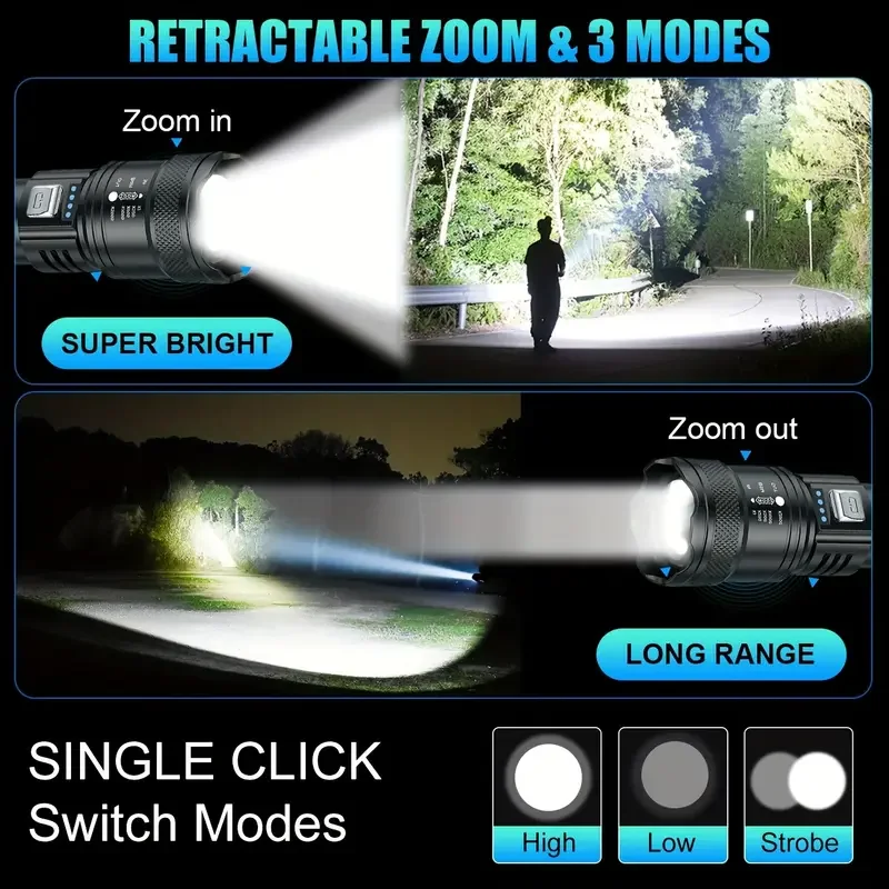 戦術的な LED 懐中電灯 2000LM USB 充電式防水 - Battery Outdoor Camping のレビューと価格