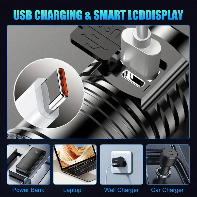 戦術的な LED 懐中電灯 2000LM USB 充電式防水 - Battery Outdoor Camping のレビューと価格