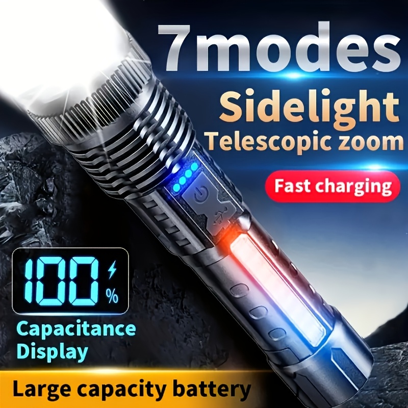 強力な LED 懐中電灯バッテリーディスプレイ USB 充電 - Battery Outdoor Camping のレビューと価格